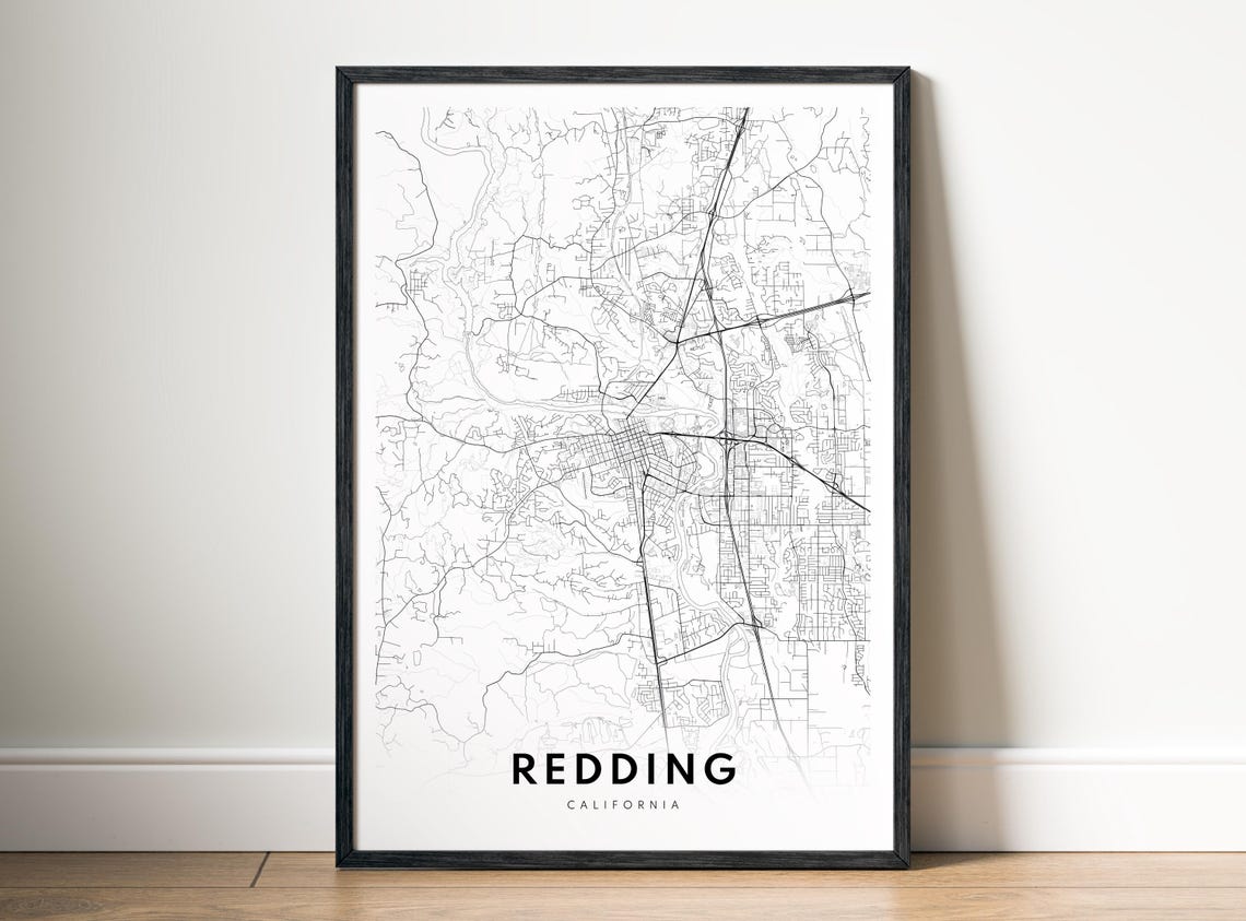 Redding California Minimalist Black And White City Street Map Poster