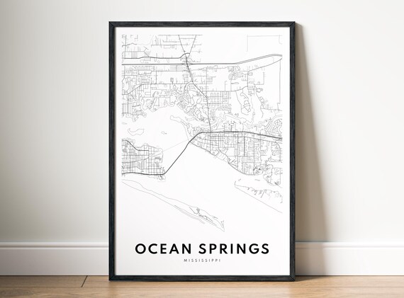 Ocean Springs Map Print Mississippi Poster City Black And White