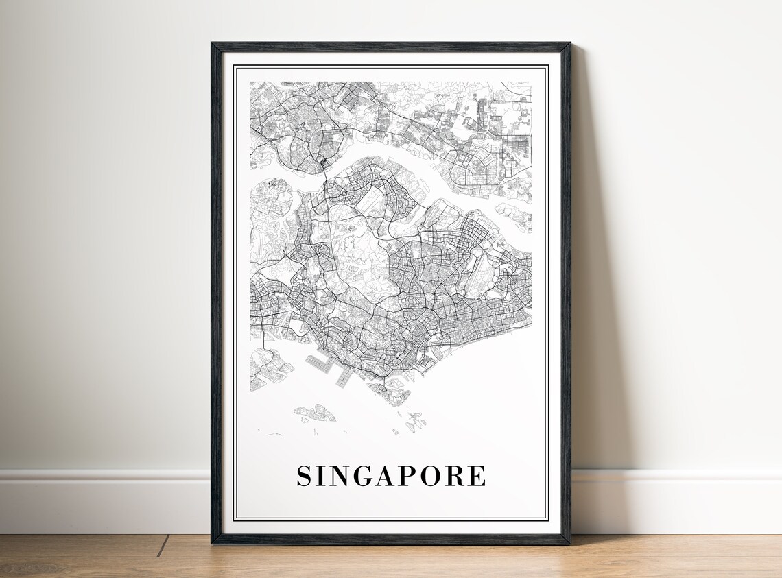 Singapore Map Poster, Black and White Travel Print - Image 5