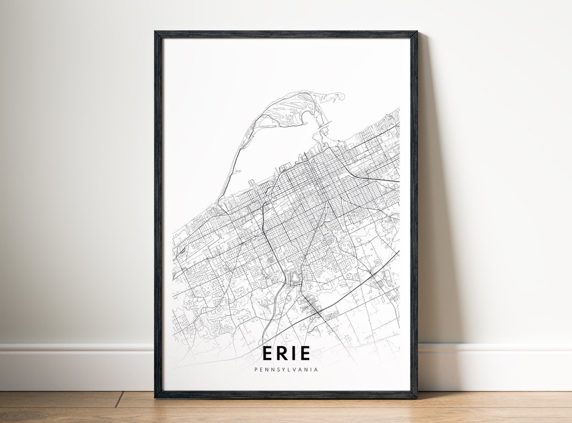 Erie Pennsylvania Minimalist Black and White City Map Poster