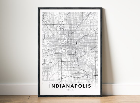 Indianapolis Map Print, Black And White Sketch
