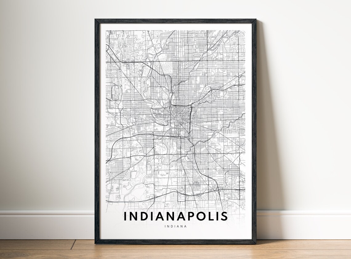 Indianapolis Map Print, Black And White Sketch