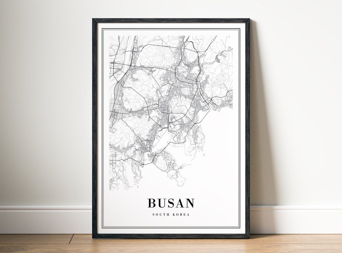 Busan South Korea Minimalist Black and White City Map Poster
