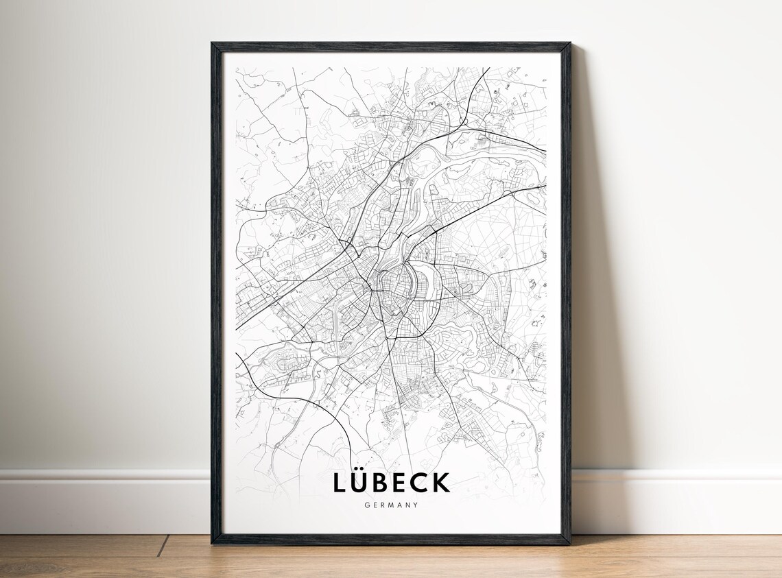 Lbeck Map Print Germany Poster Black And White Wall Art Sketch