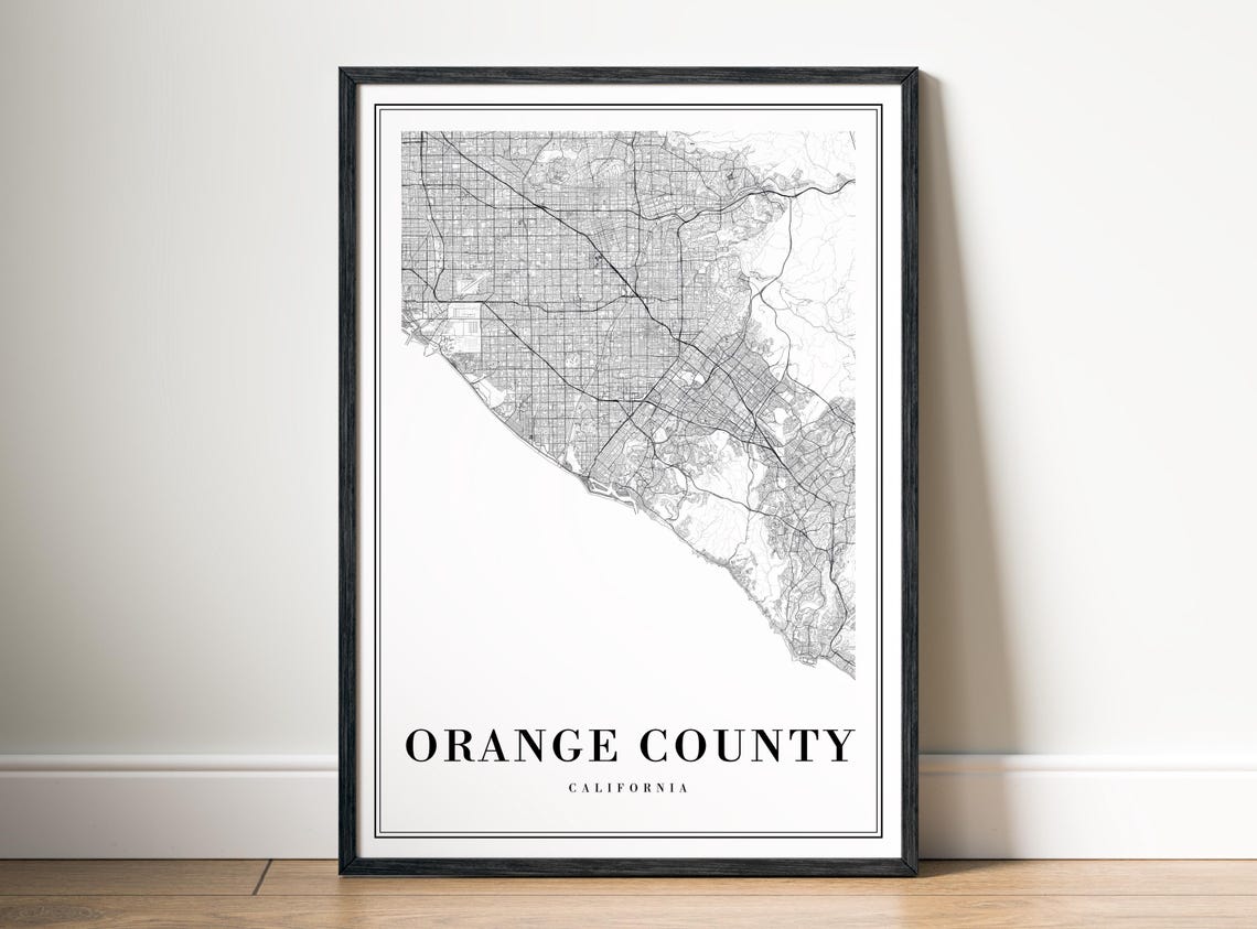 Orange County California Black And White Minimalist Street Map Poster - Image 5