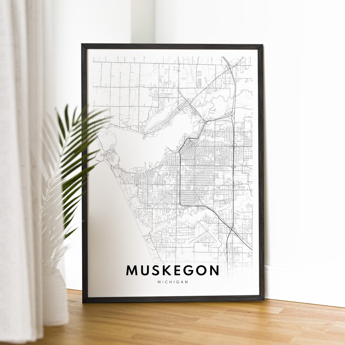 Muskegon Michigan Minimalist Black and White City Map Sketch Poster - Image 4