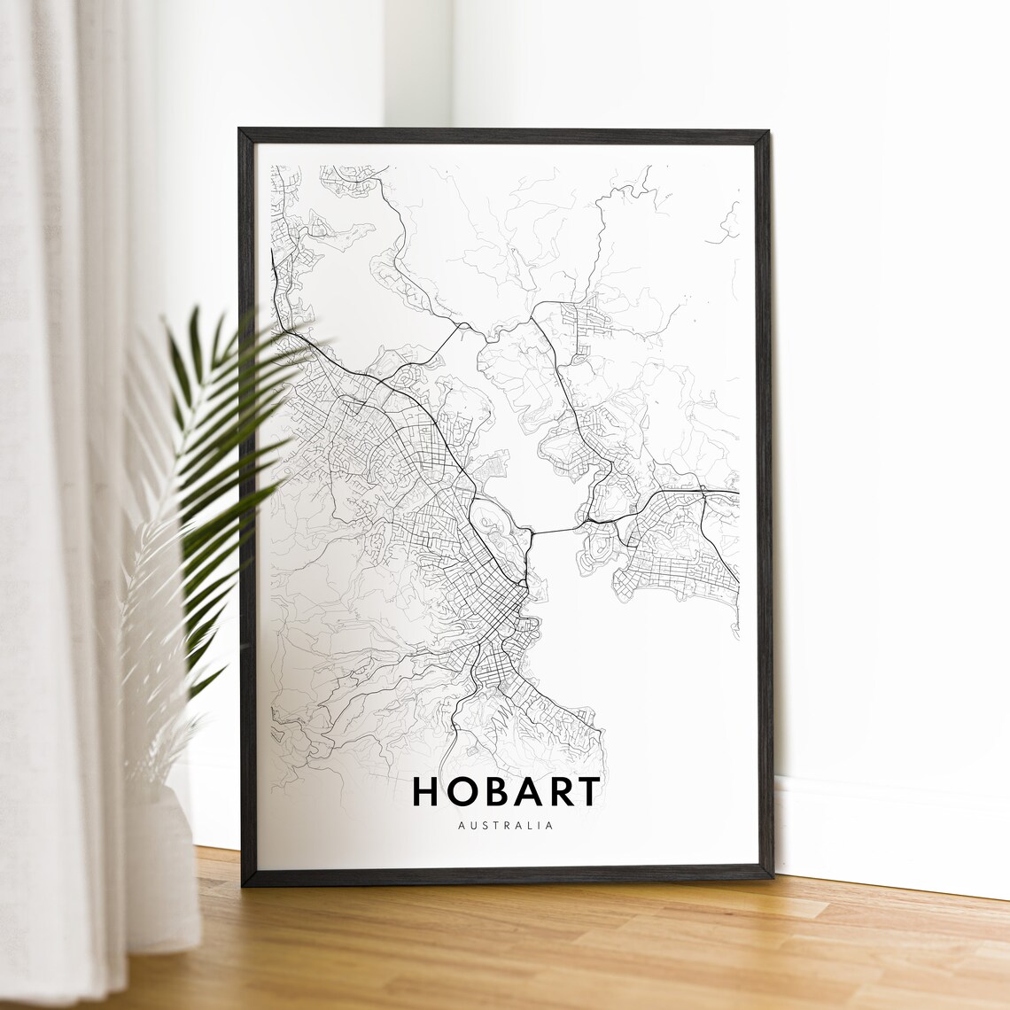Hobart Australia City Street Map Minimal Black White Map Wall Print - Image 2