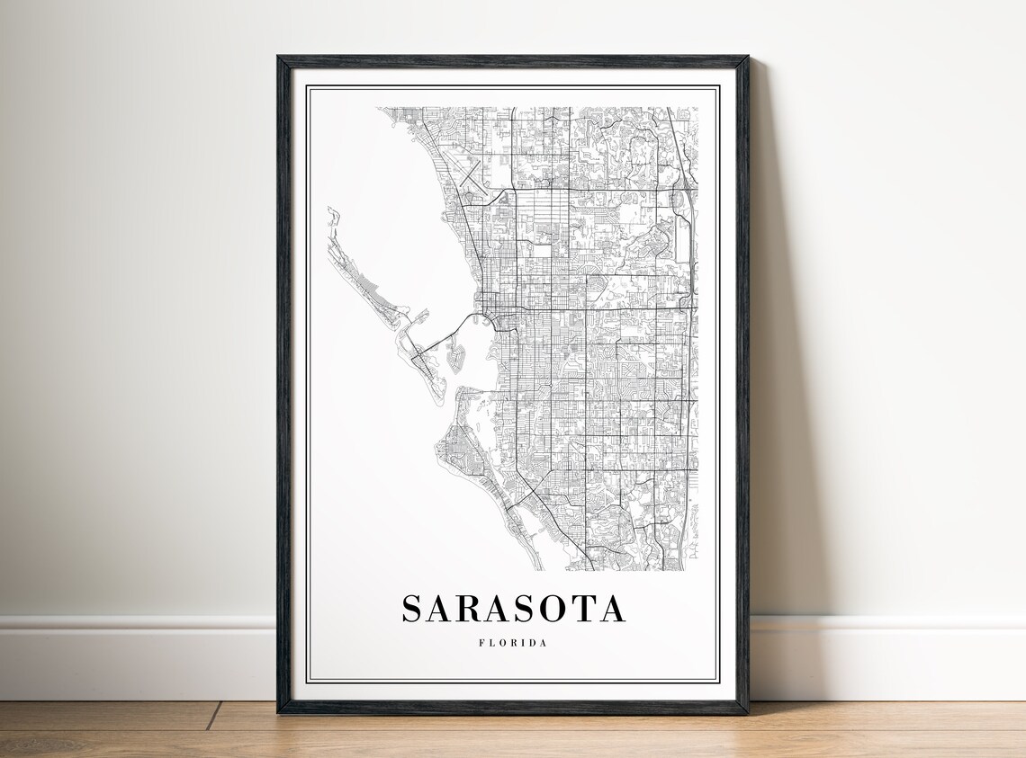 Sarasota Florida Gulf Coast City Street Map Fine Line Art Print - Image 5