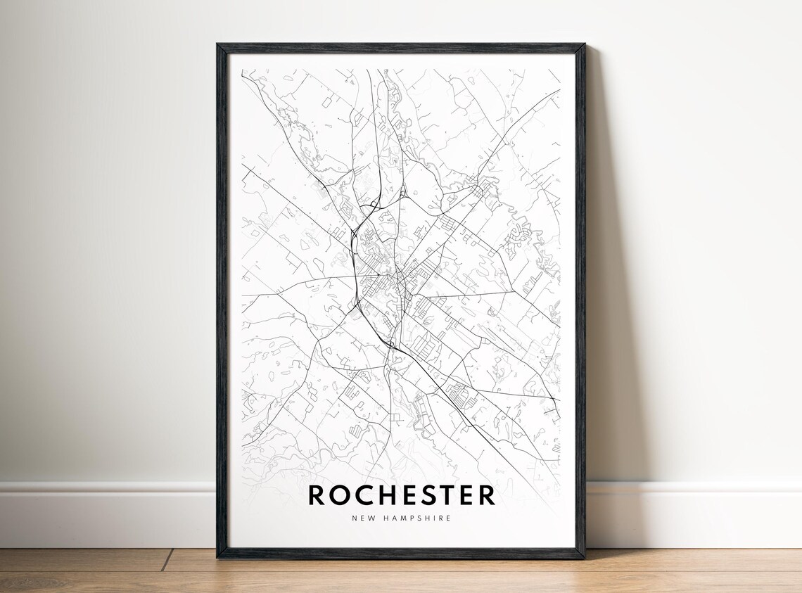 Rochester Nh City Map Poster New Hampshire Minimalistic Black And White
