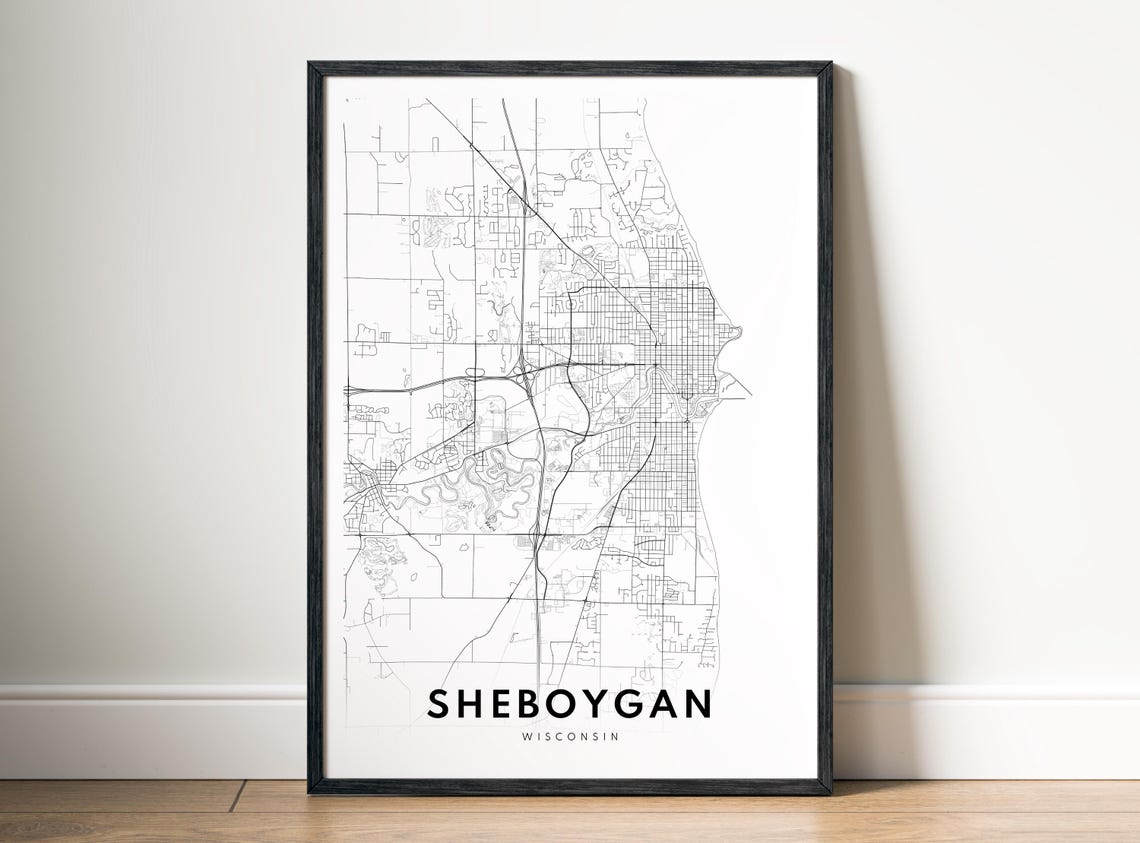Sheboygan Wisconsin City Street Map Minimalist Black White Poster