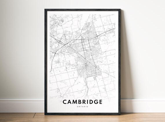 Cambridge Ontario Map Poster Black And White Minimalistic Art