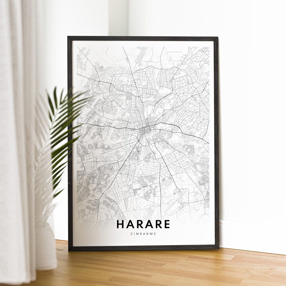 Harare Zimbabwe Minimalist Black and White City Street Map Poster - Image 2