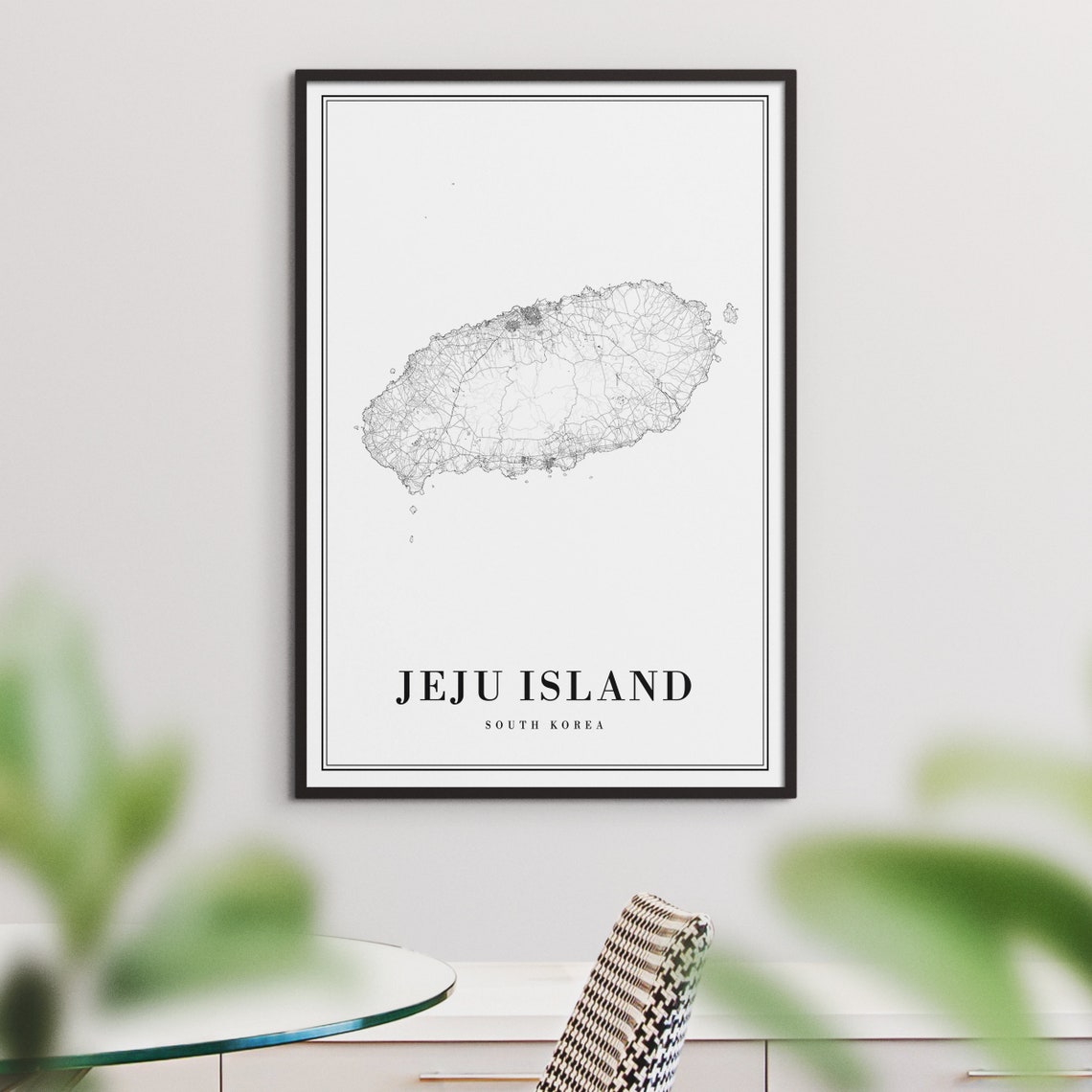Jeju Island South Korea Island Road Map Black And White Print - Image 3