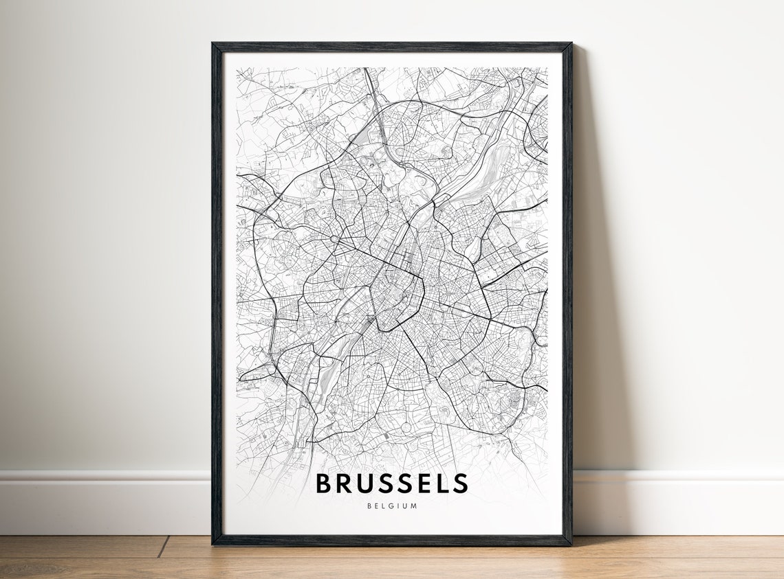 Brussels Belgium Minimalist Black and White City Map Art Poster