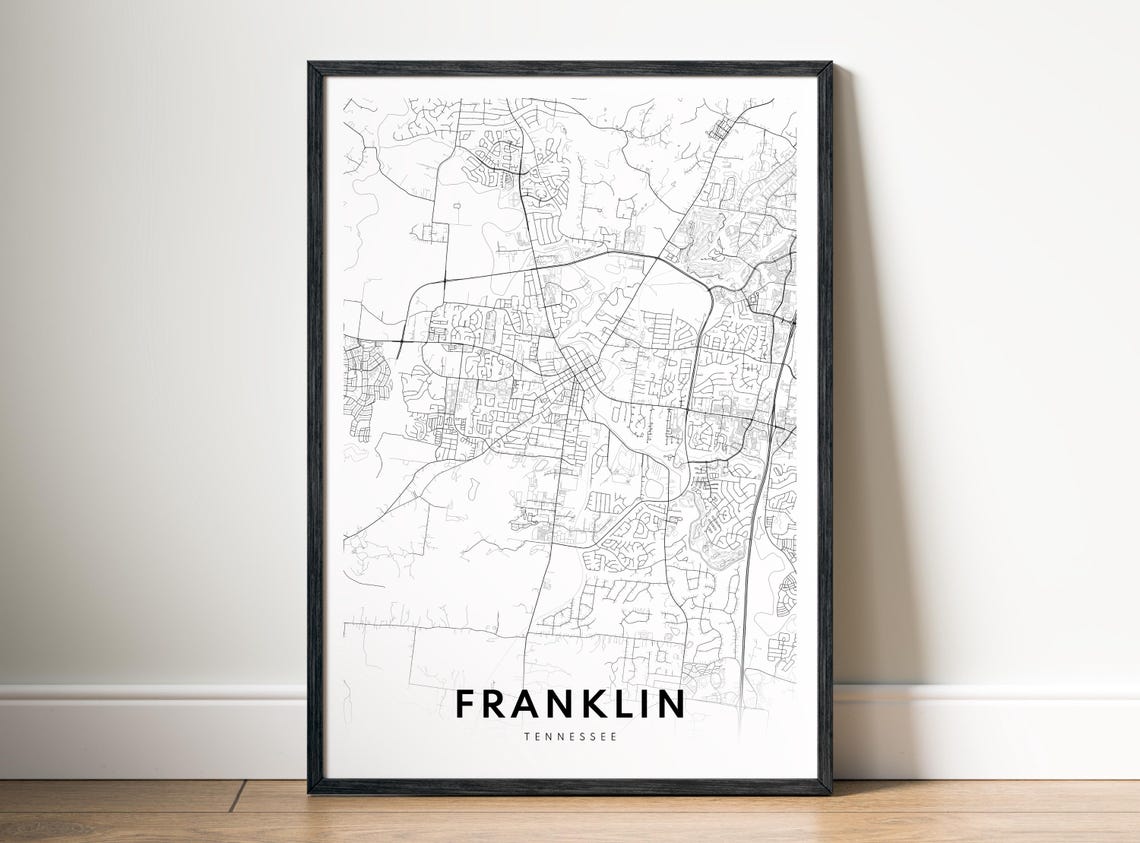 Franklin Tennessee Black And White Modern City Street Map Art Poster