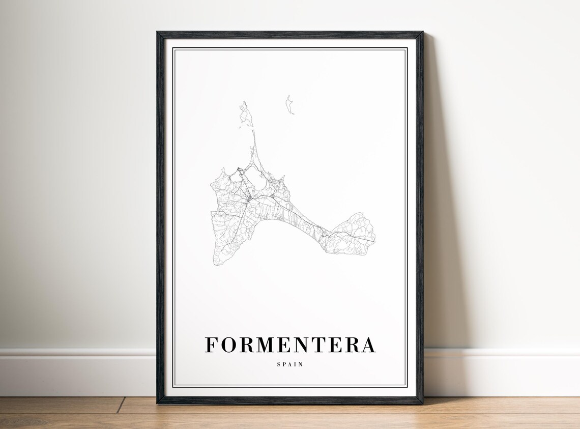 Formentera Spain Map Poster Black And White Minimalistic Print Island Art