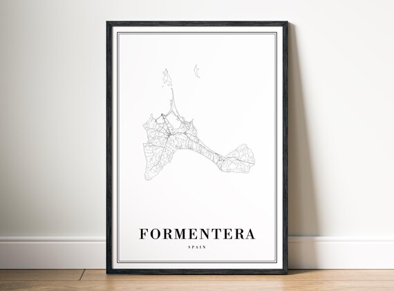 Formentera Spain Map Poster Black And White Minimalistic Print Island Art