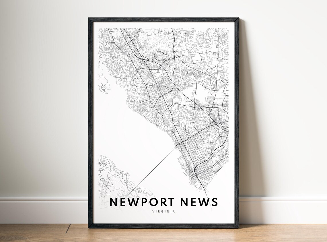 Newport News Virginia Minimalist Black And White City Map Art Poster