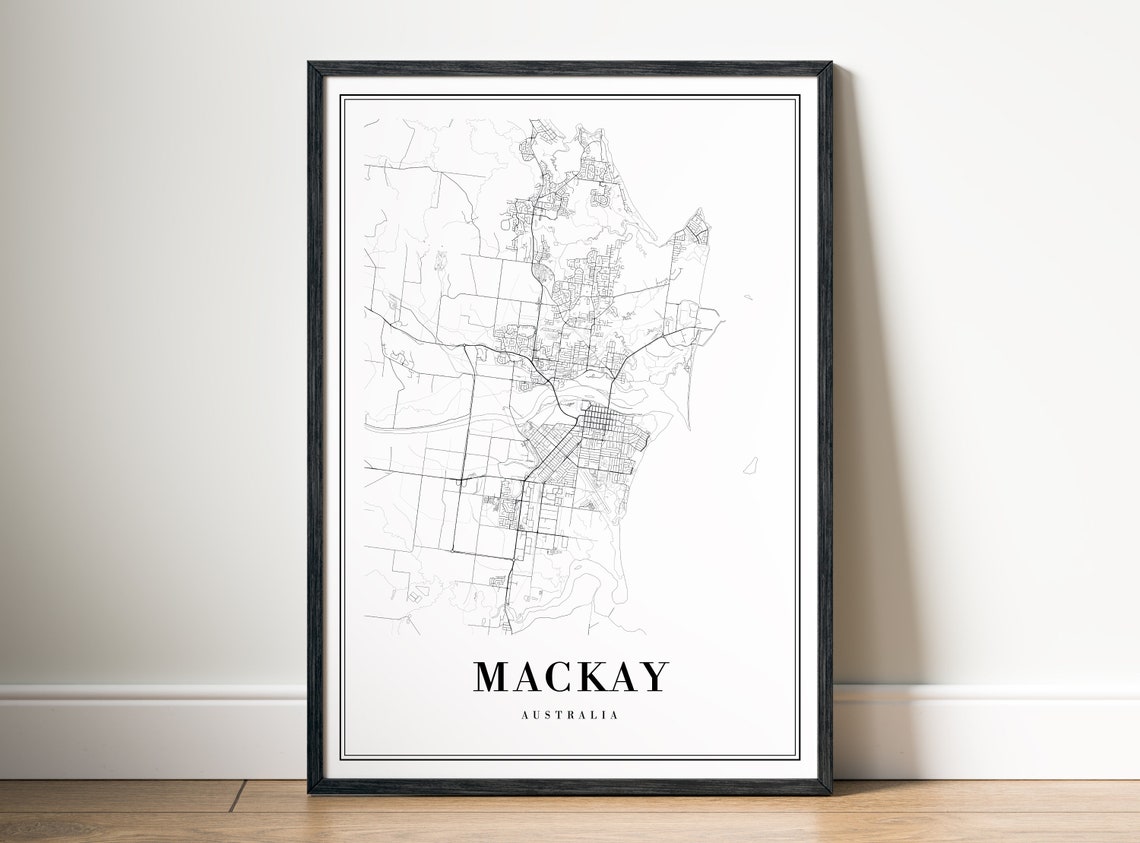 Mackay Australia Minimalist Black And White Street Map Line Art Poster - Image 5