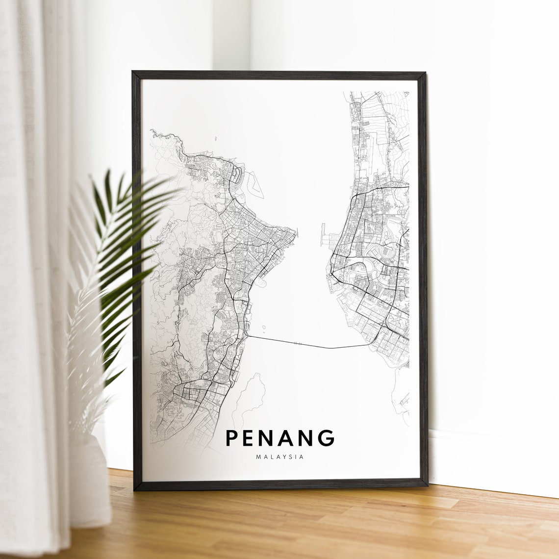 Penang Malaysia City Street Map Minimal Black White Map Wall Print - Image 2