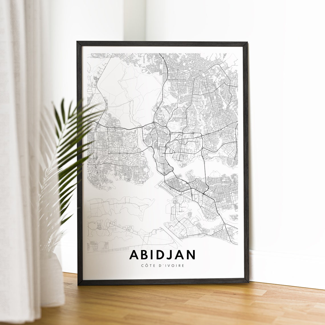 Abidjan Ivory Coast Street Map Black and White City Lines Art Poster - Image 2