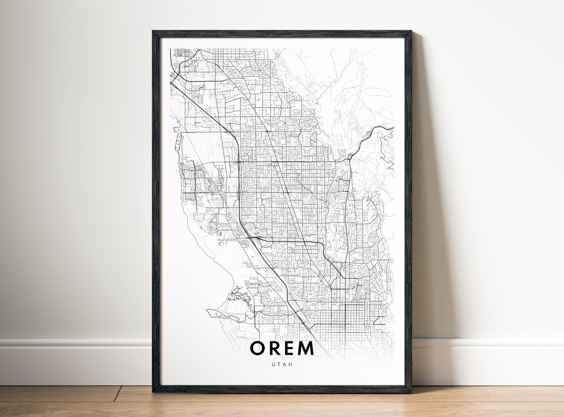 Orem Utah City Map Poster Black And White Minimalistic Print