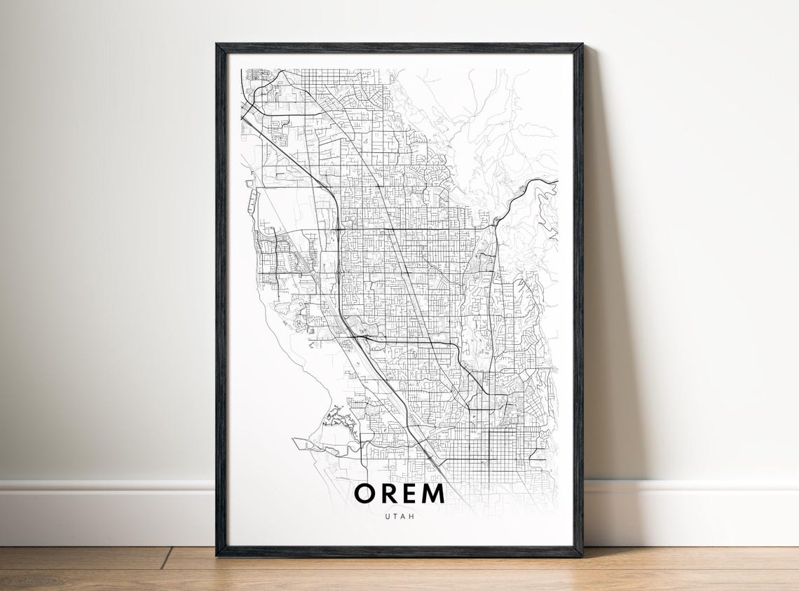 Orem Utah Minimalist City Street Map Art Black And White Poster