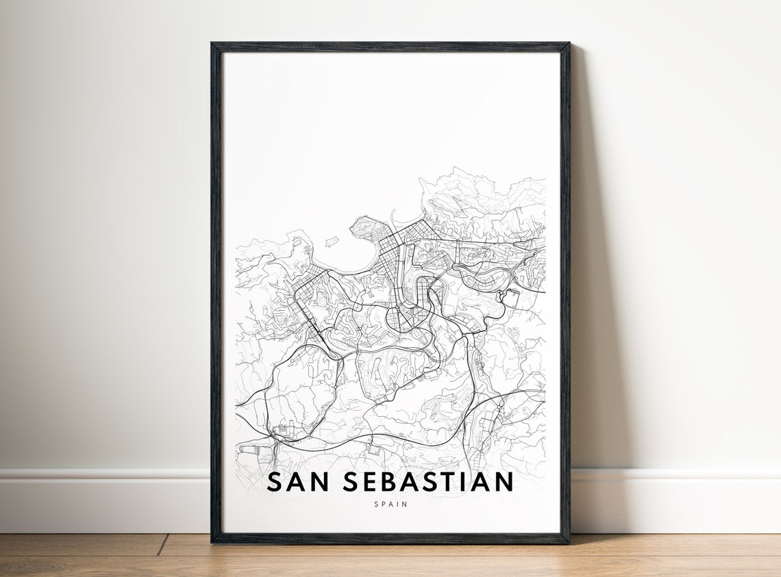 San Sebastian Spain Minimalist Line Art City Map Black White Wall Art
