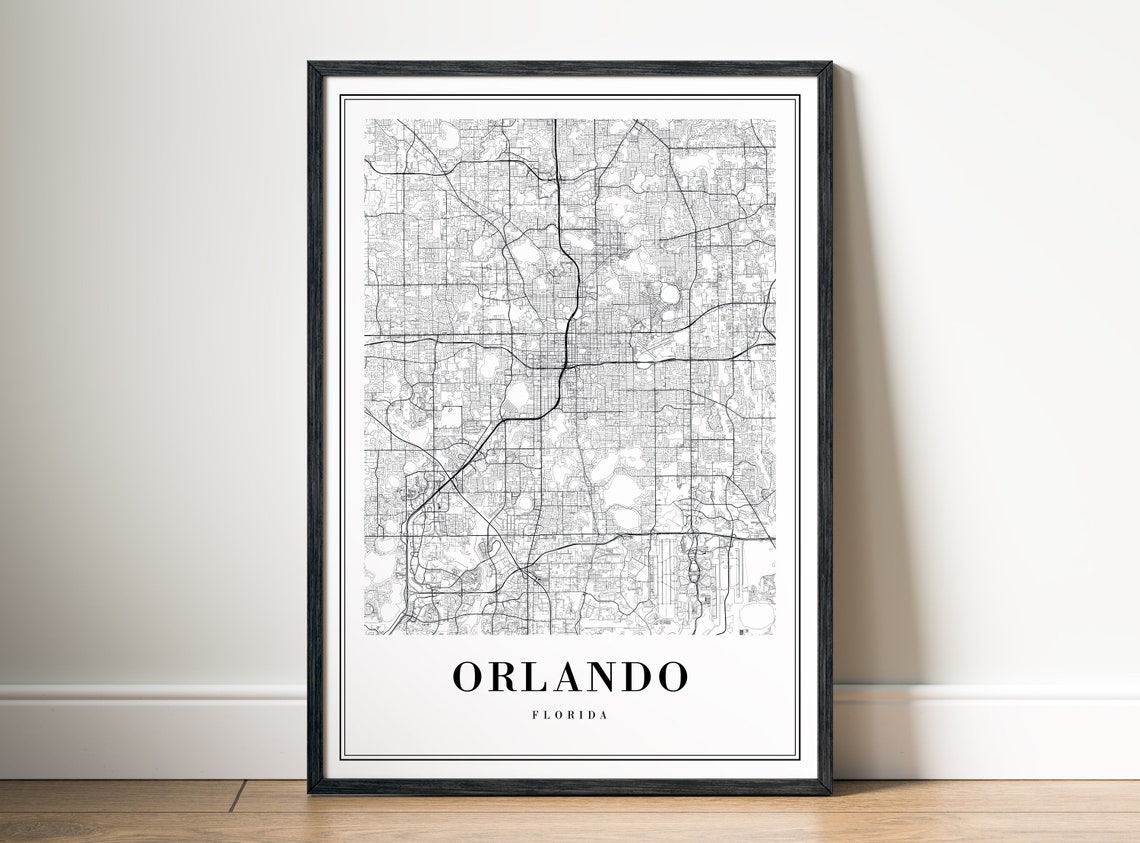 Orlando Florida Minimalist Black and White City Street Map Poster - Image 5