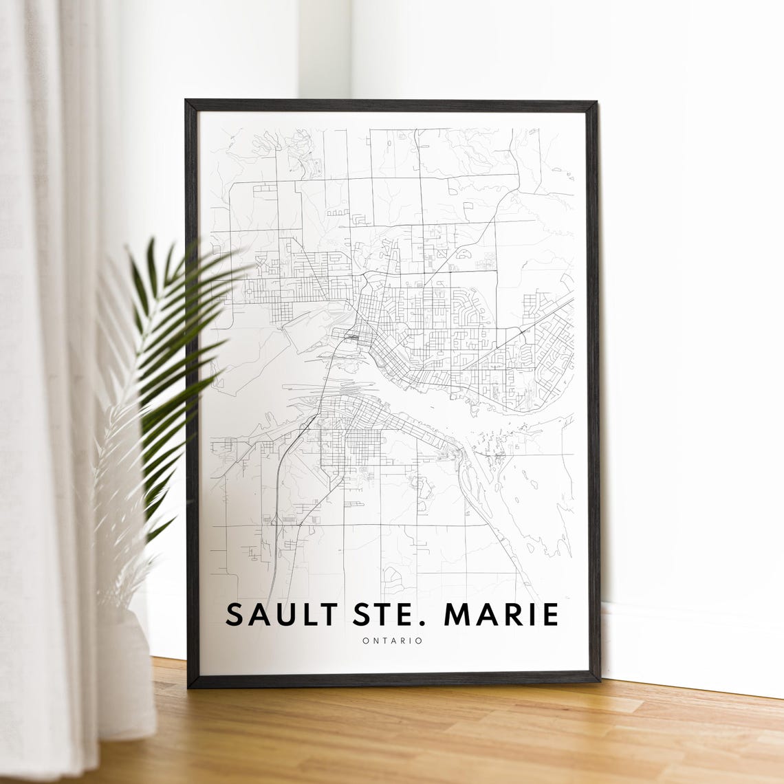 Sault Ste Marie Ontario Black And White Minimalist City Map Poster - Image 2