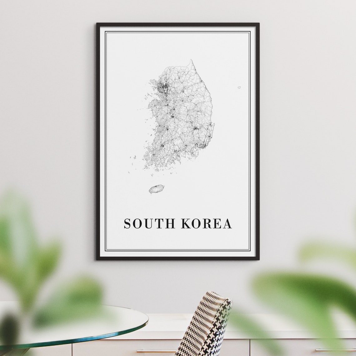 South Korea Minimalist Black And White Country Outline Map Poster - Image 3
