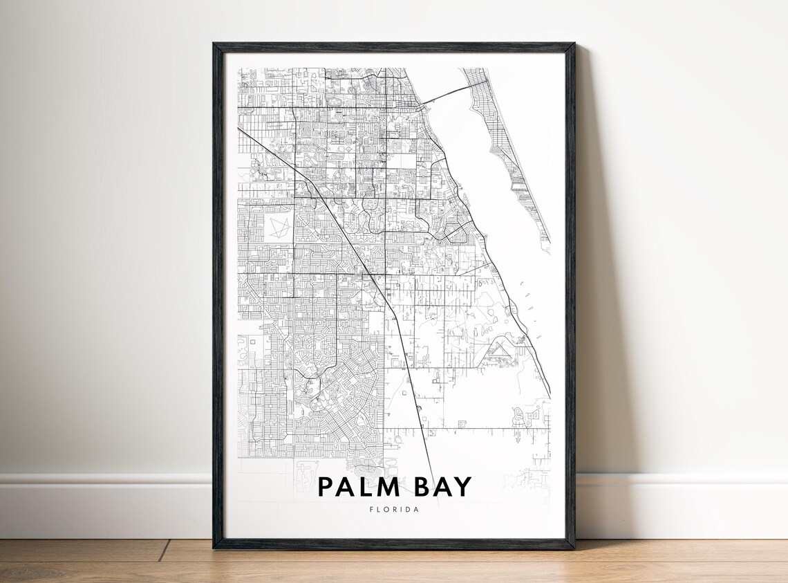 Palm Bay Florida Map Print Black And White City Poster Wall Art