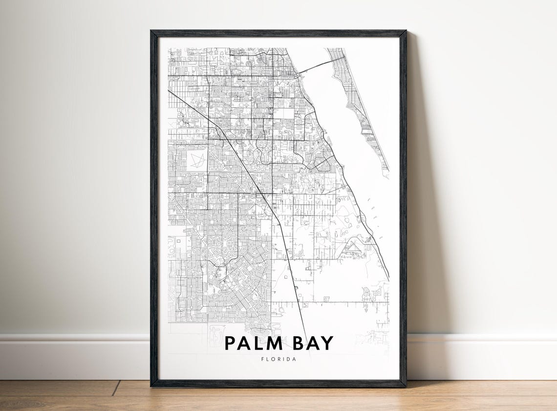 Palm Bay Florida Minimalist Black And White City Map Wall Art