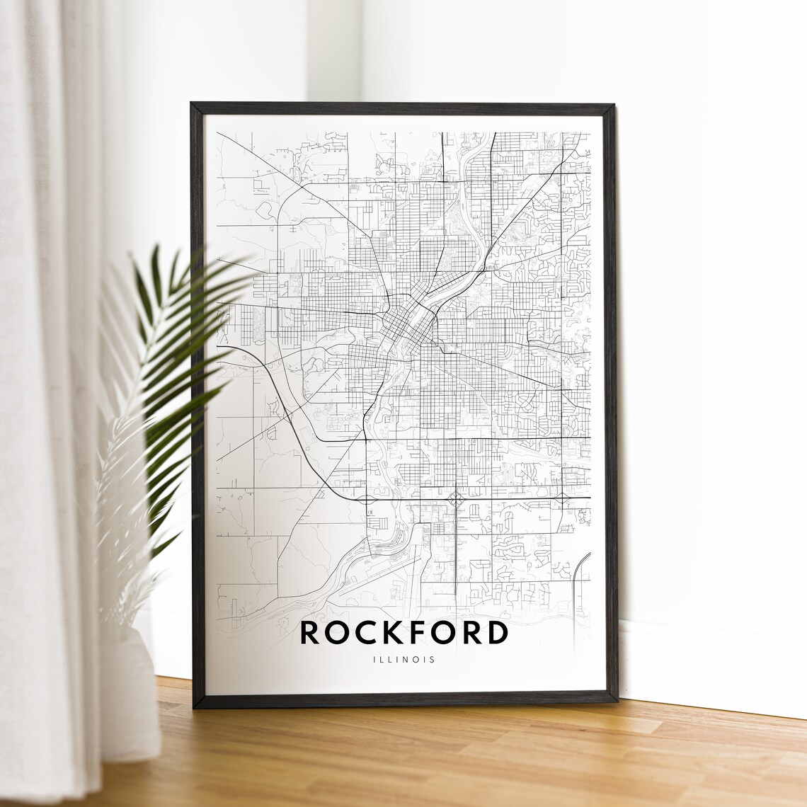 Rockford Illinois Minimalist Black and White City Map Sketch Poster - Image 2