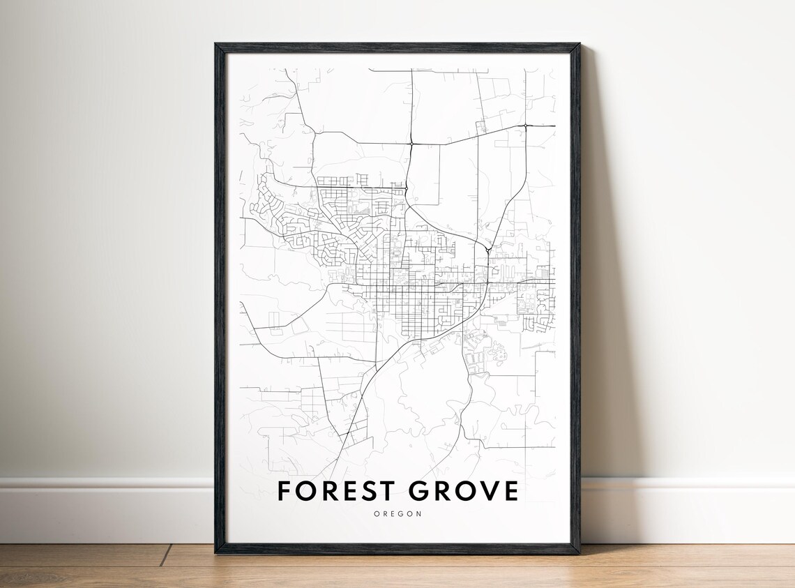 Forest Grove City Map Poster Oregon Black And White Minimalistic
