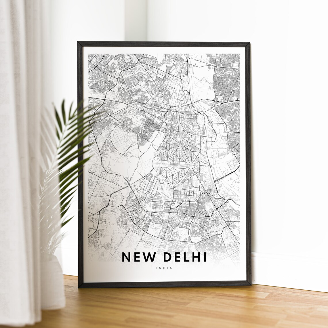 New Delhi India Black And White Detailed Street Map Line Art Poster - Image 2