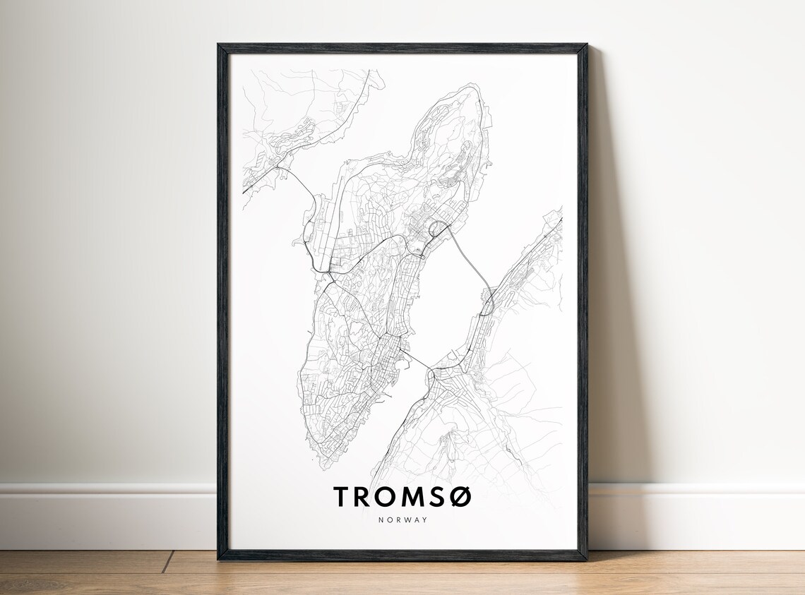 Troms Norway Map Poster, Black And White Travel Poster