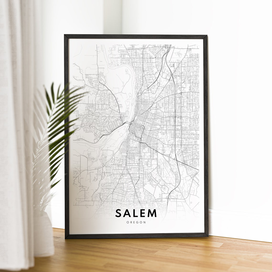 Salem Oregon City Street Map Black White Minimalist Map Poster - Image 2