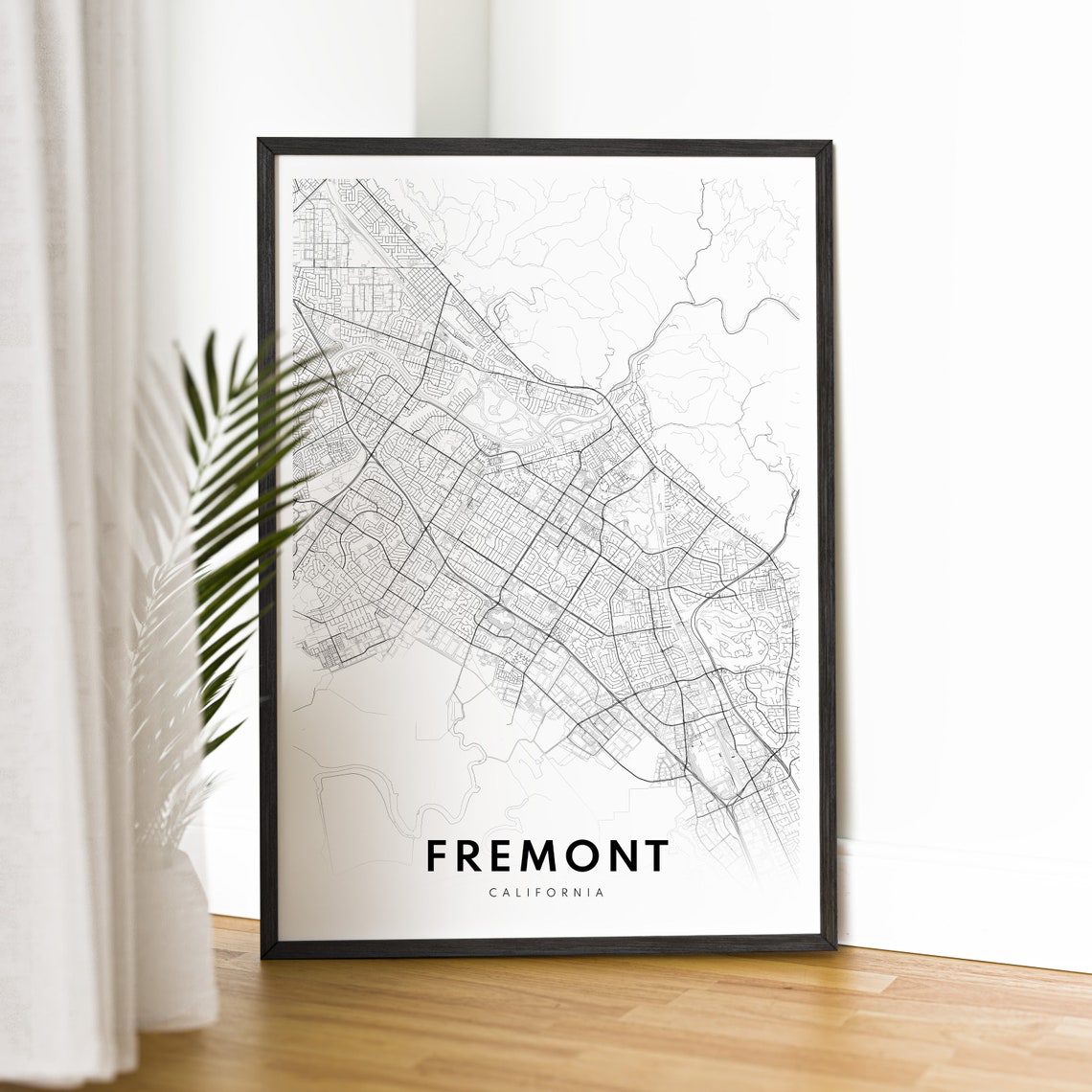 Fremont California Street Map Line Art Black and White Poster - Image 4