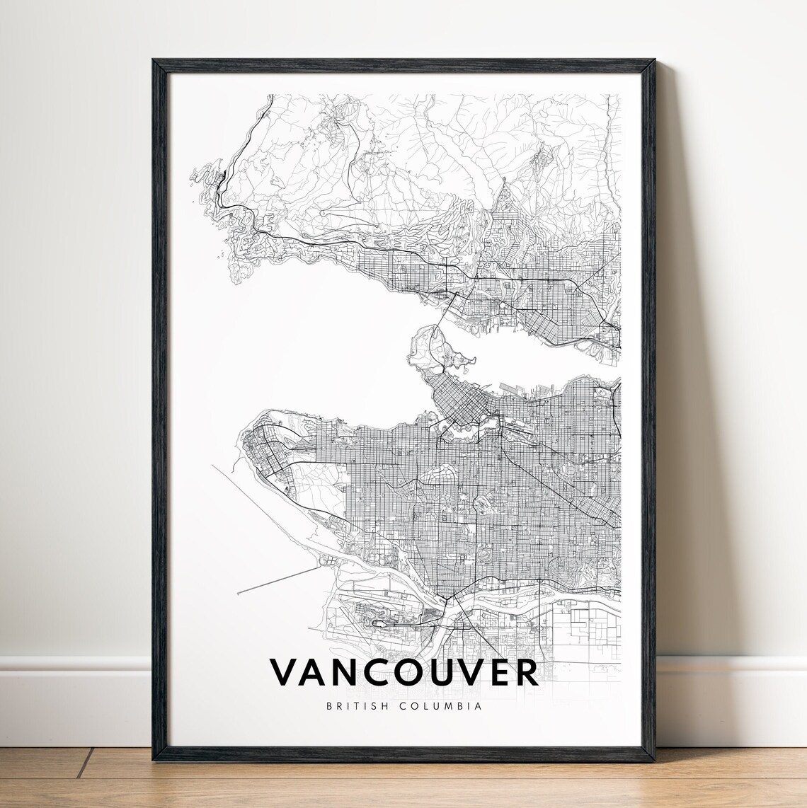 Vancouver Canada Map Art Print, Black And White