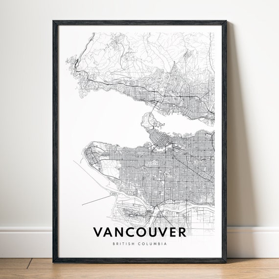 Vancouver Canada Map Art Print, Black And White