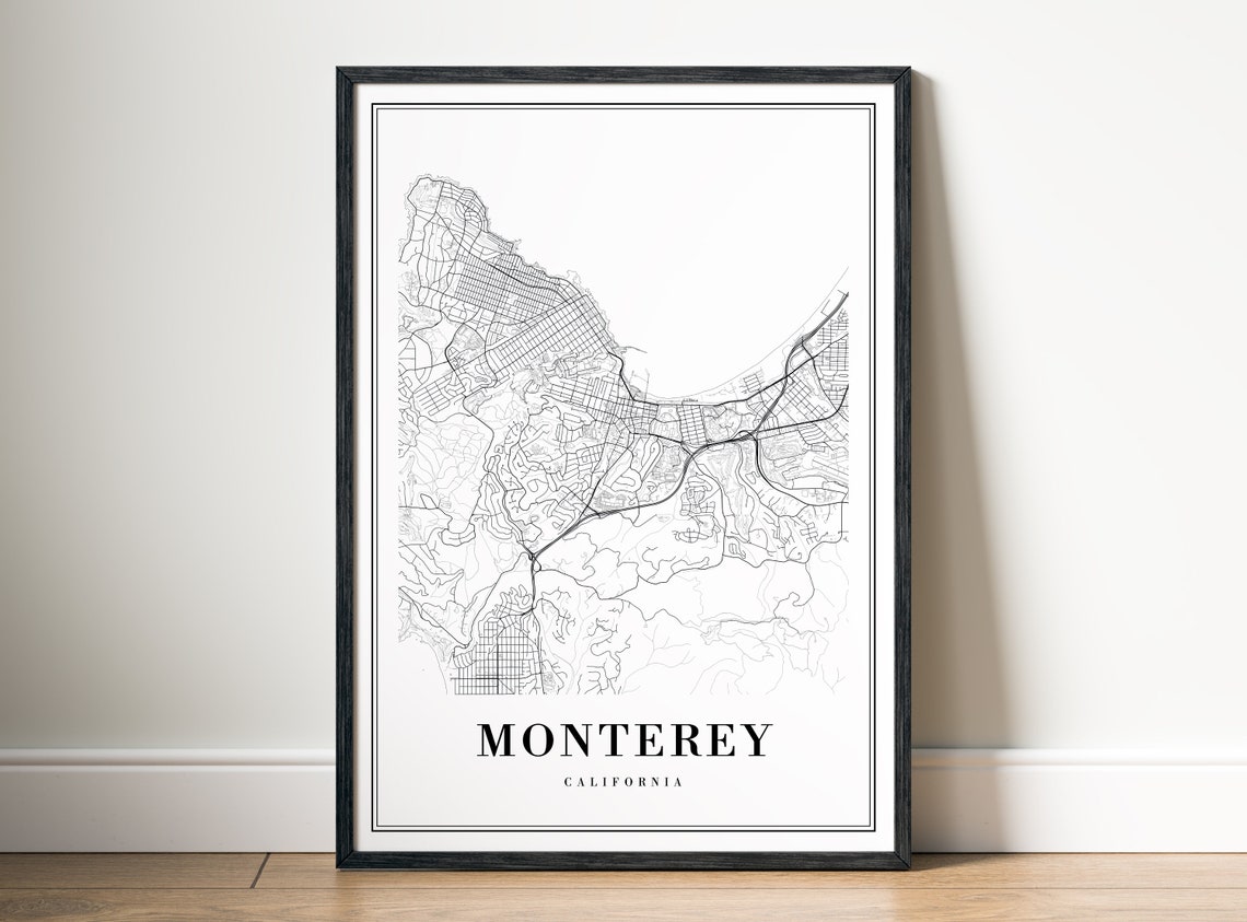 Monterey California Street Map Line Art Black and White Poster - Image 5