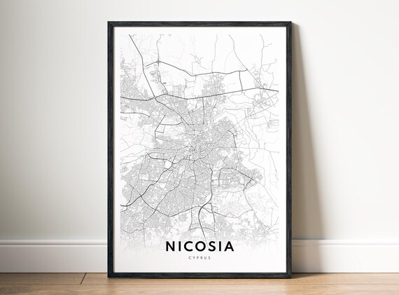 Nicosia Map Print Cyprus Poster Black And White Wall Art Sketch
