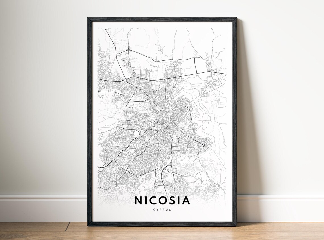 Nicosia Map Print Cyprus Poster Black And White Wall Art Sketch