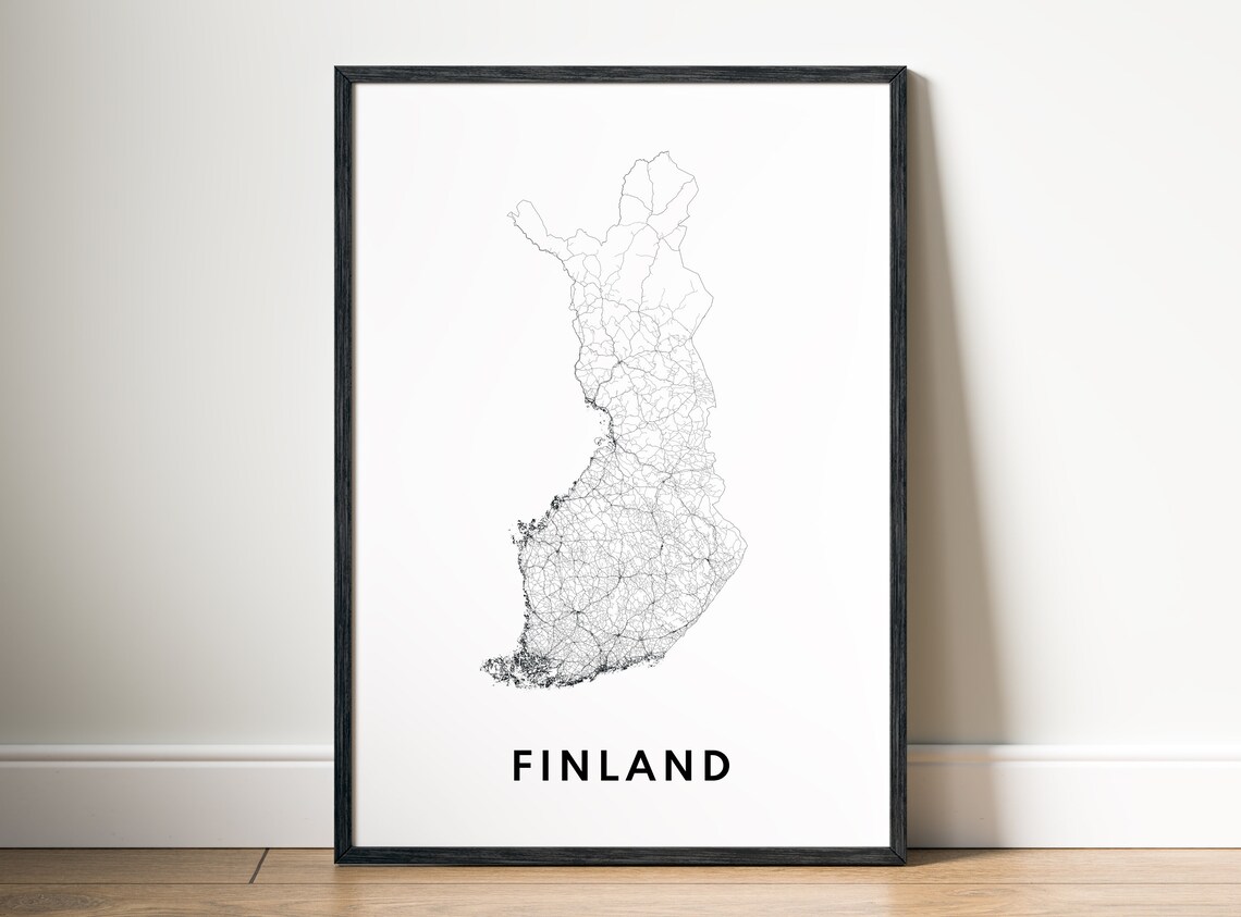 Finland Minimalist Black And White Country Outline Map Poster - Image 5