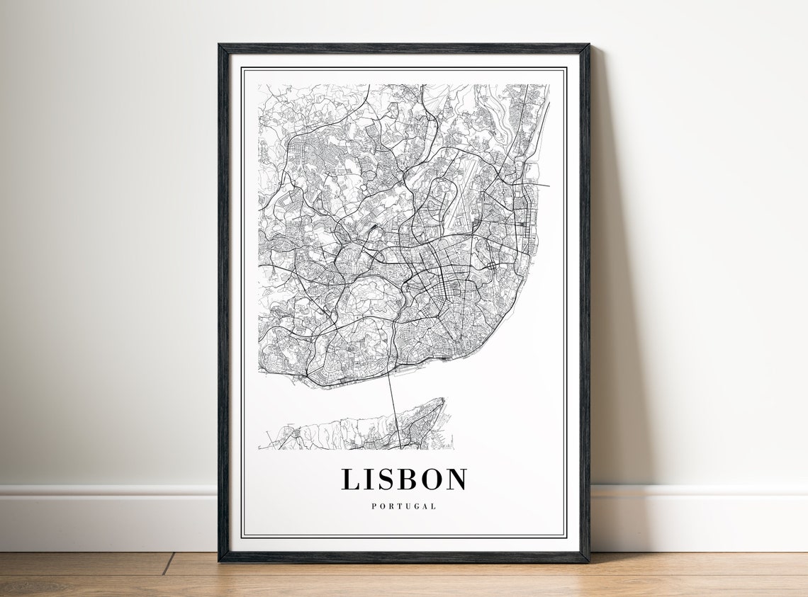 Lisbon Portugal Minimalist Black and White City Street Map Poster - Image 5