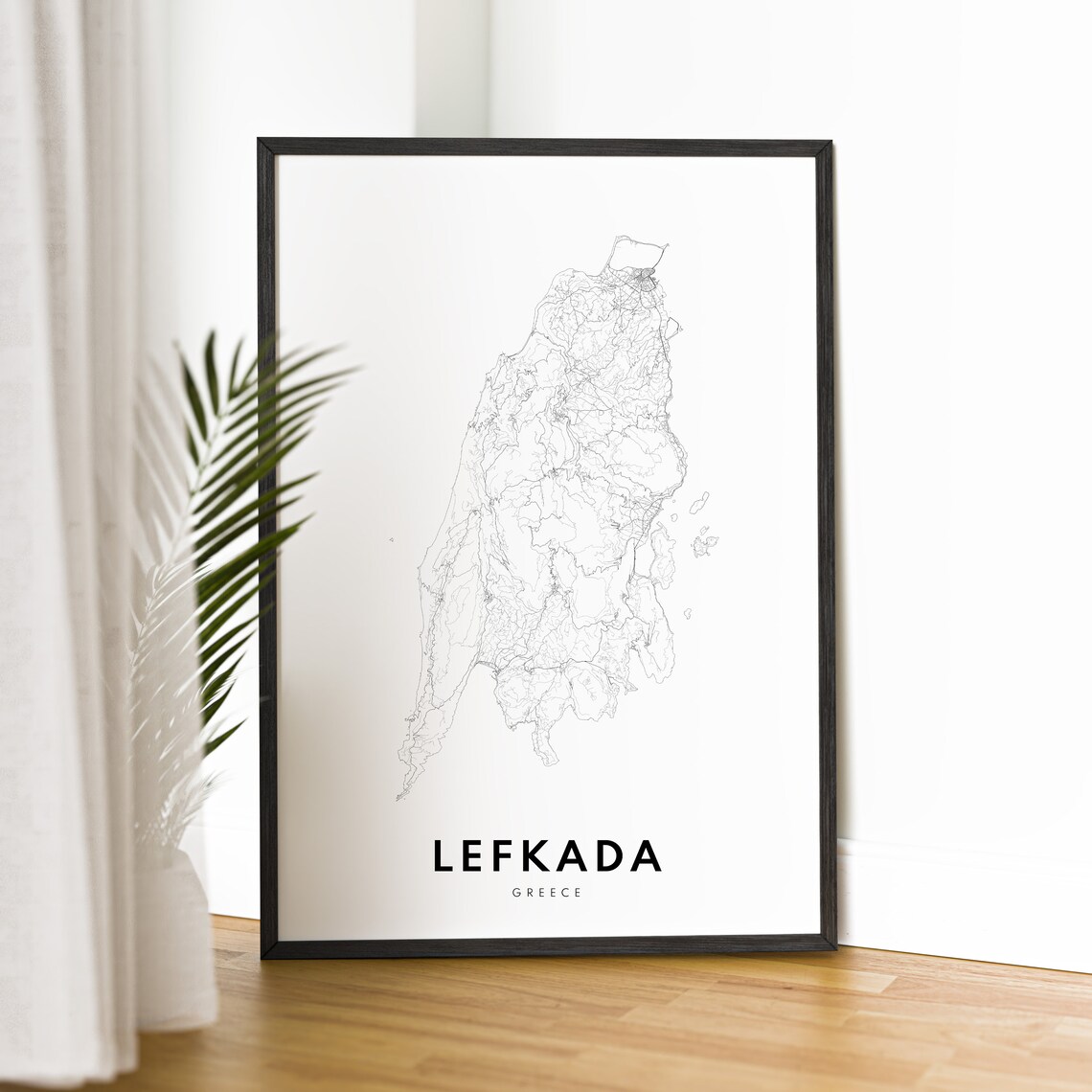 Lefkada Greece Map Poster, Black And White Sketch - Image 2