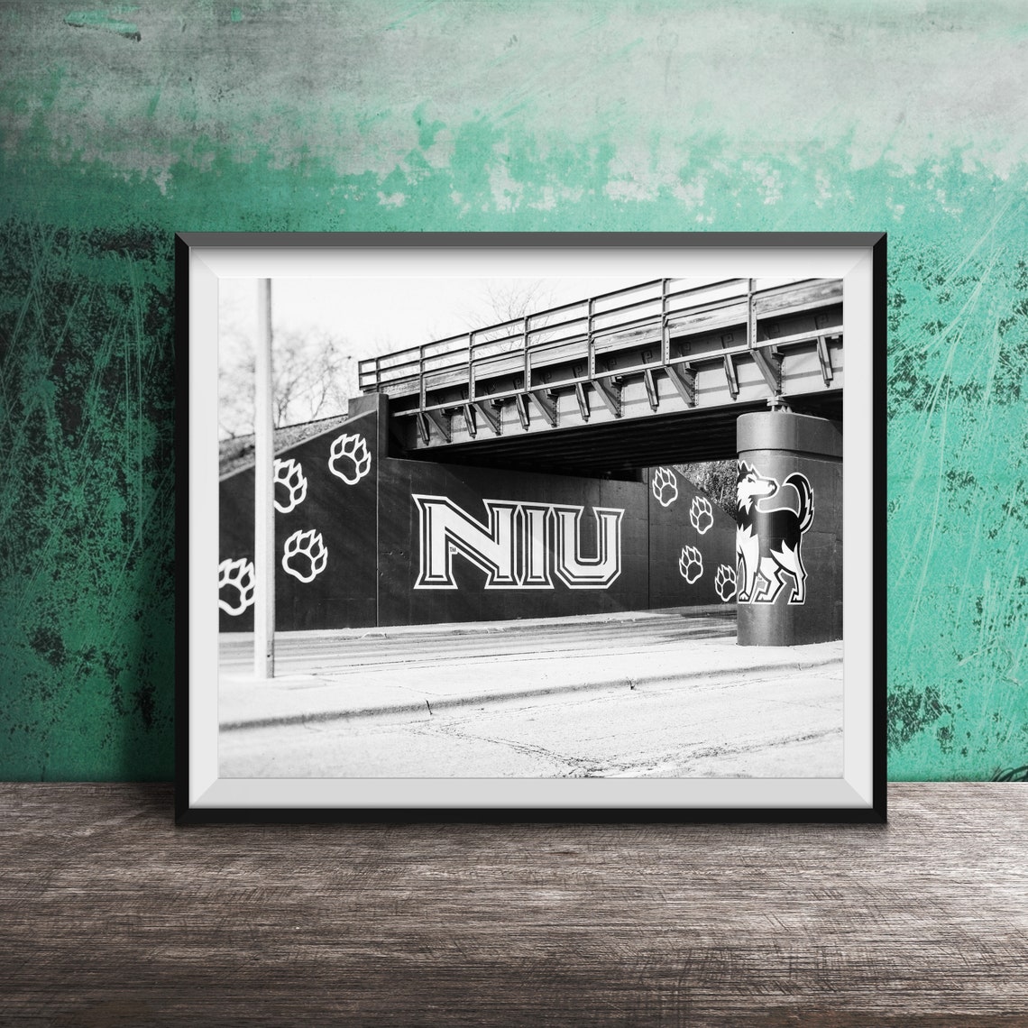 NIU Huskies Railroad Bridge Mural Red Paw Marks Photography Poster - Image 2