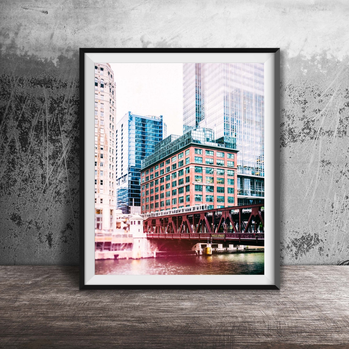 Chicago River Wells Street Bridge Elevated Train Photo Poster