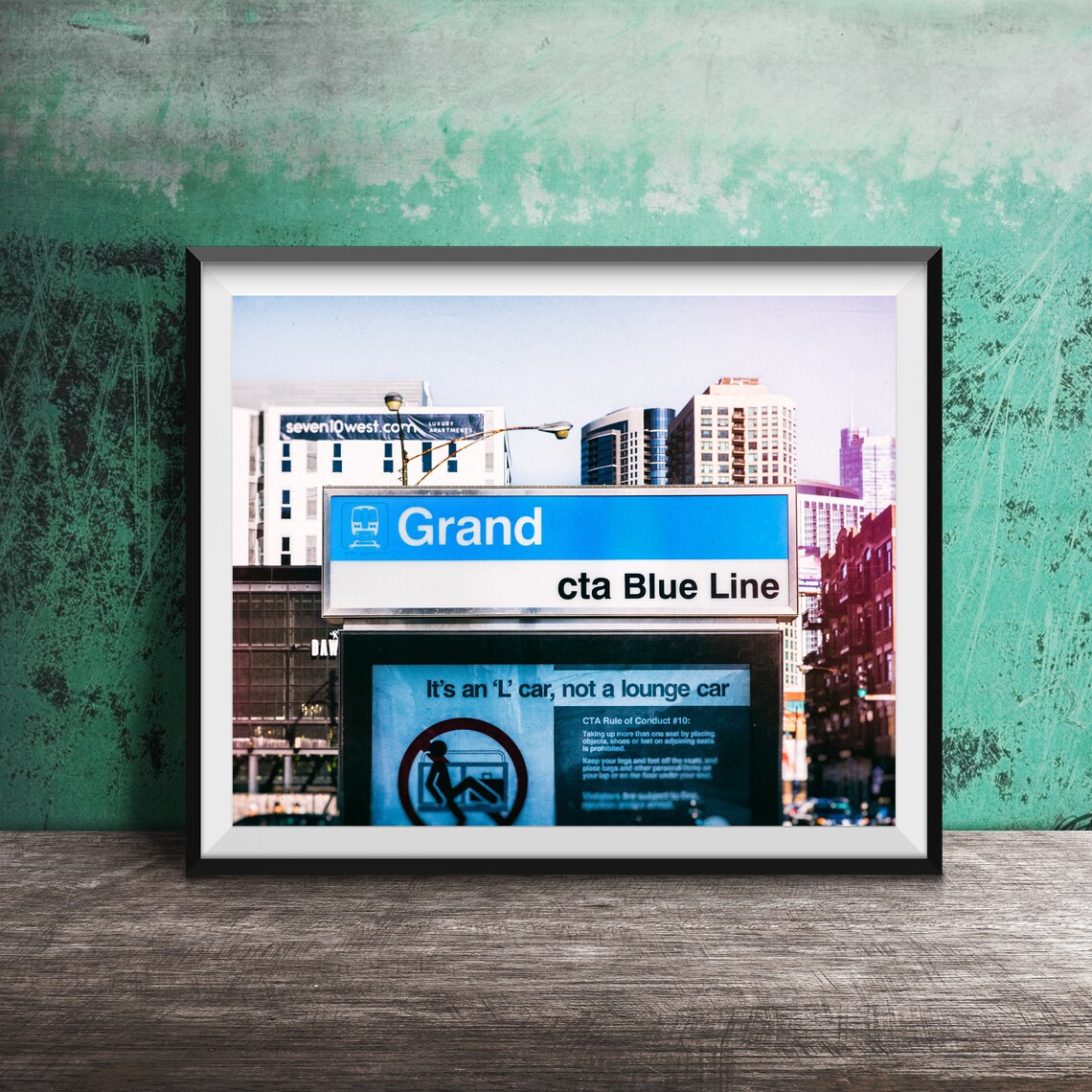 Grand CTA Blue Line Station Sign Chicago L Train Photography Poster